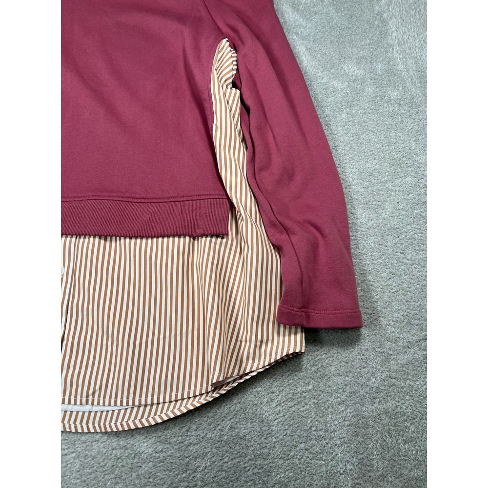 Maeve Anthropologie Mixed Media Puff Sleeve Striped Layered Sweatshirt XL Mauve - Picture 9 of 10